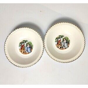 The Harker Pottery Company Courting Couple 2 Small Bowls  6" 22 Kt Gold Trim